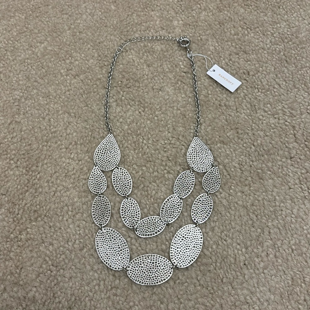 NWT Bancroft Silver Cut Out Metal Oval 21” Layered Necklace